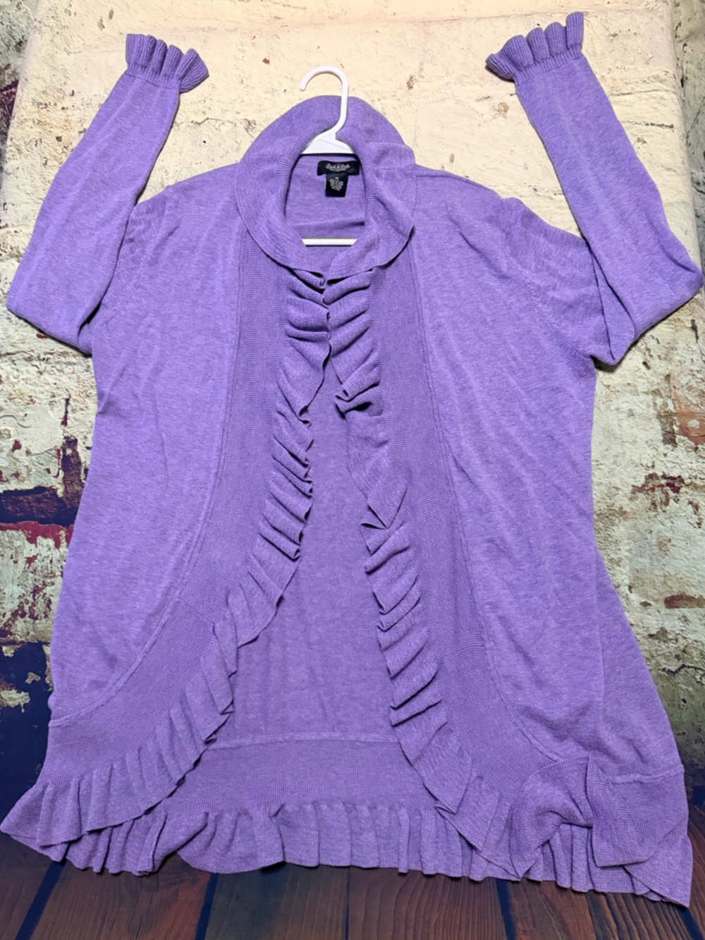 Peck & Peck Lavender Ruffle Front Cardigan in a Purp Purple
